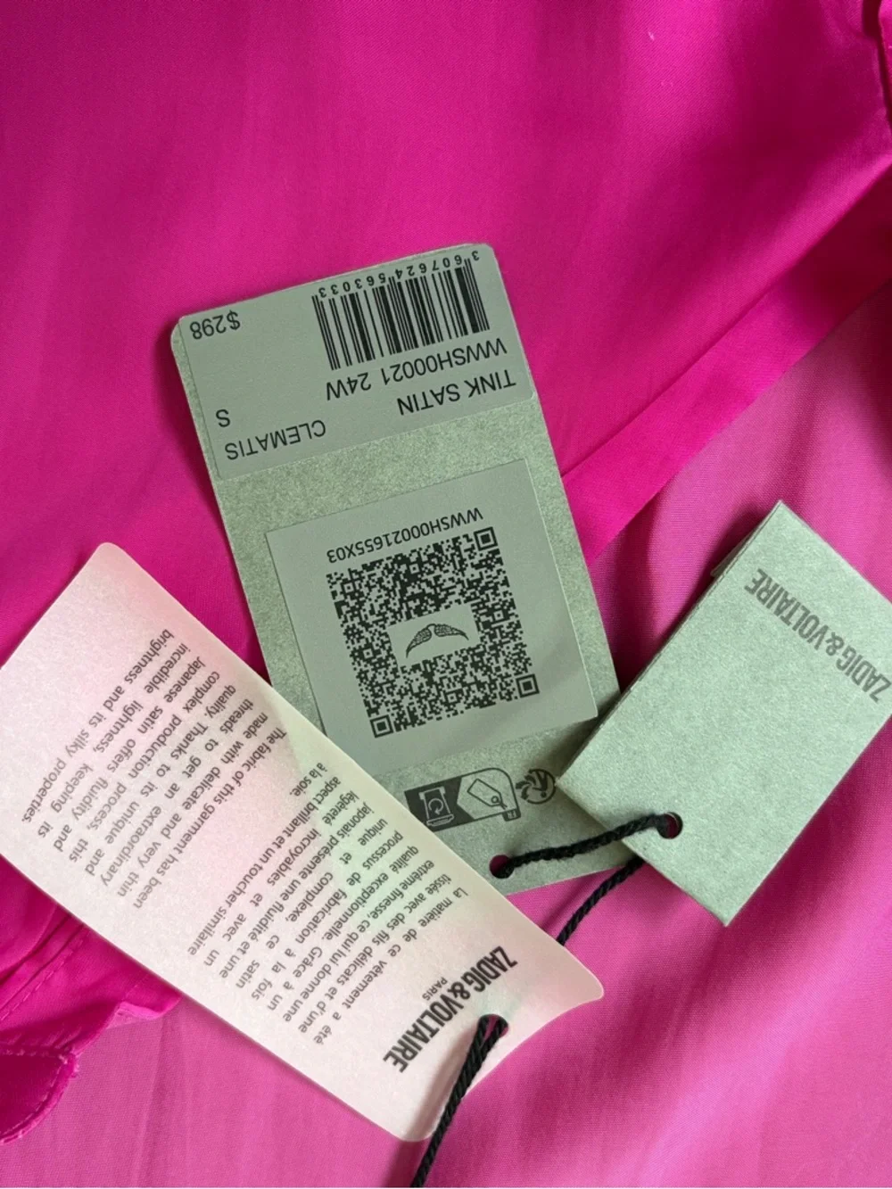 Zadig & Voltaire Tink Satin Blouse Pink Fuchsia Long Sleeve Top Womens S NWT - Picture 4 of 6